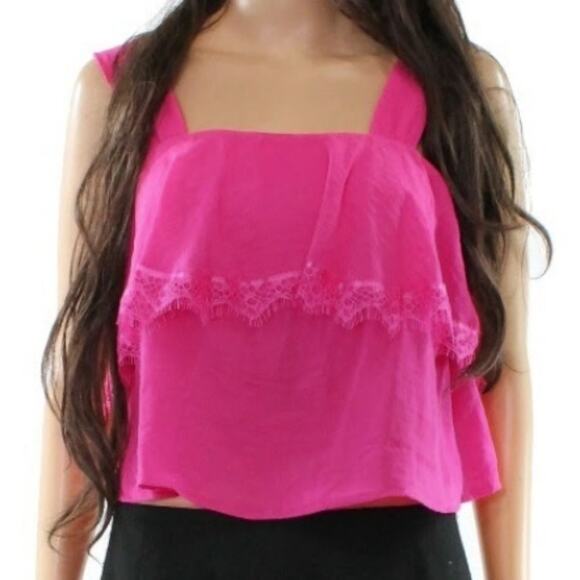 CAD lace detail popover ruffle cropped tank top blouse in raspberry pink S NEW - Picture 4 of 7